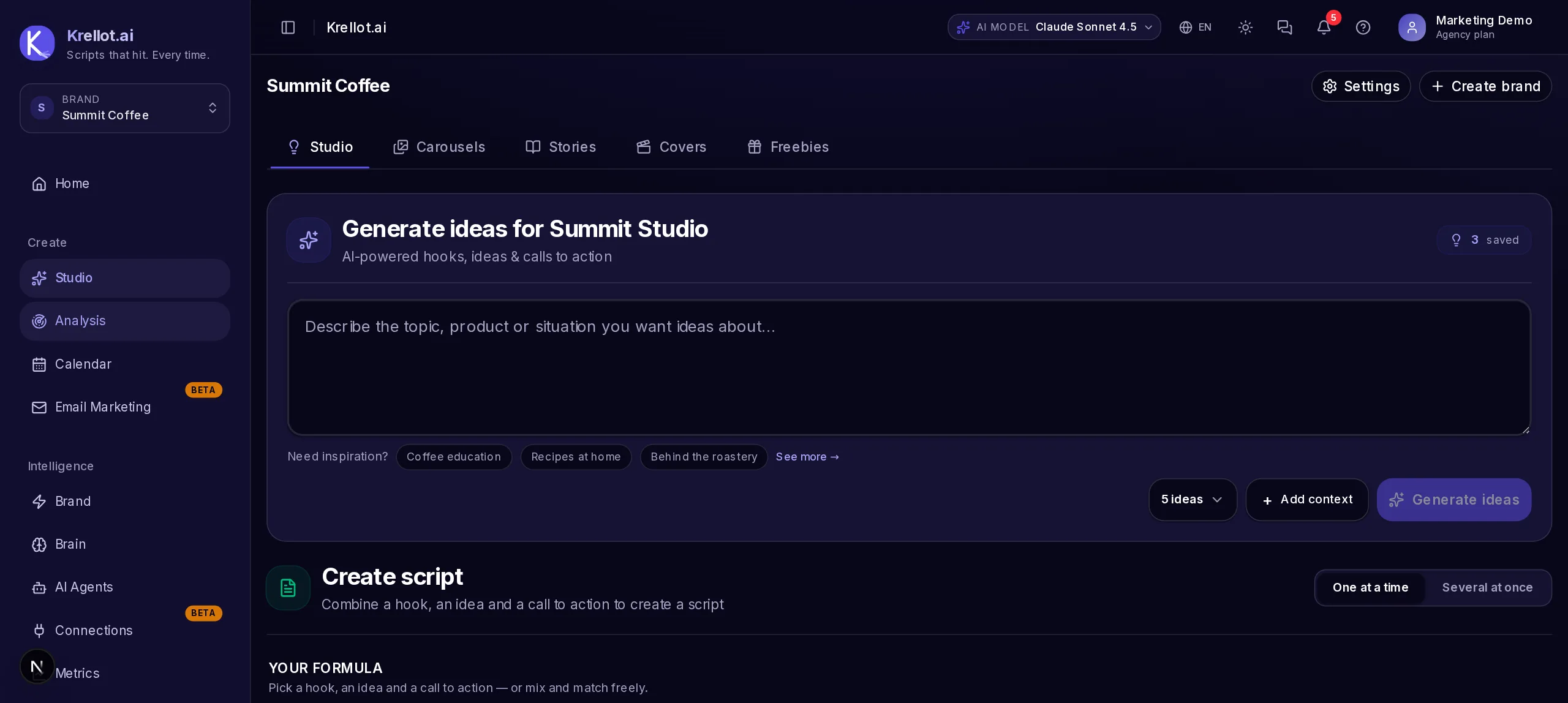 Ideas, hooks, and CTAs in one click